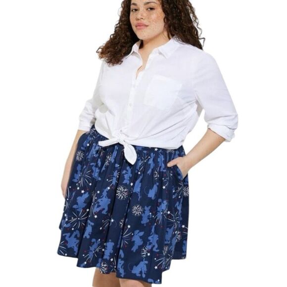 Torrid x Disney Americana Mickey And Friends Blue Mini Poplin Skater Skirt 1 NWT - Picture 3 of 10